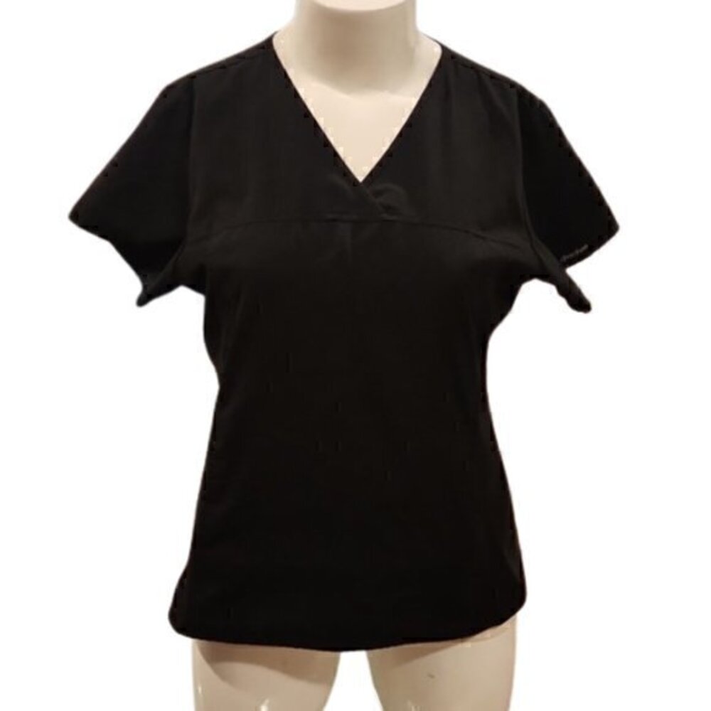 [Cherokee] Black  Flexible V-neck Short Sleeve Scrub Top - Size L